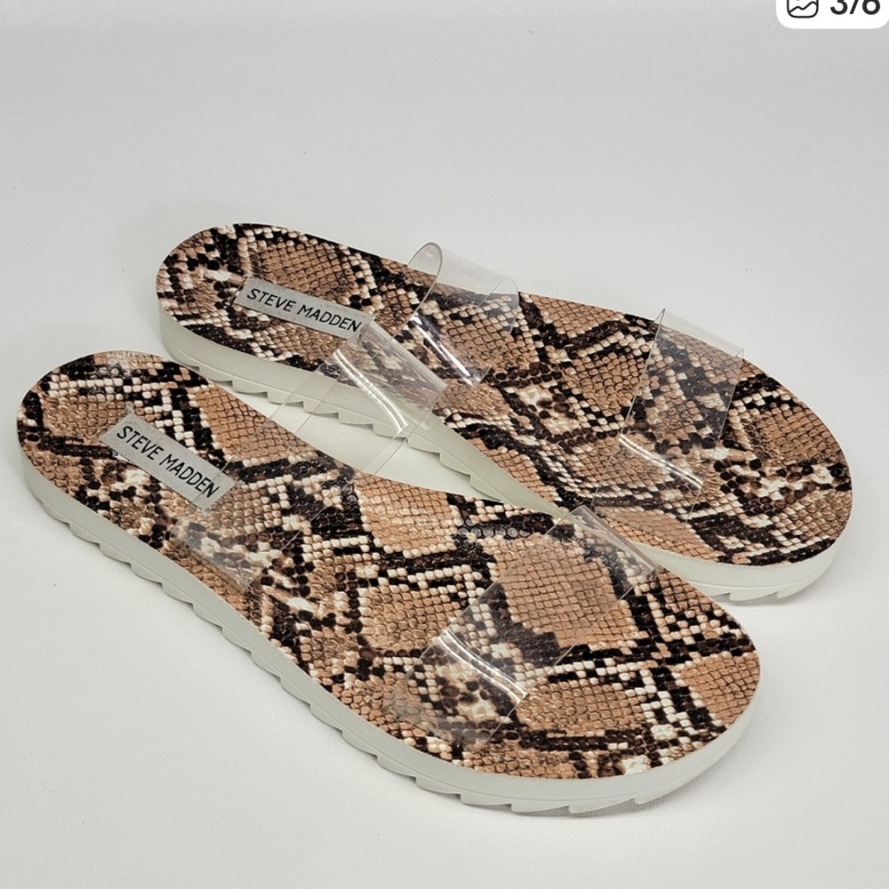 Women's Steve Madden Sandals in
Snake Print Clear Straps Size 10